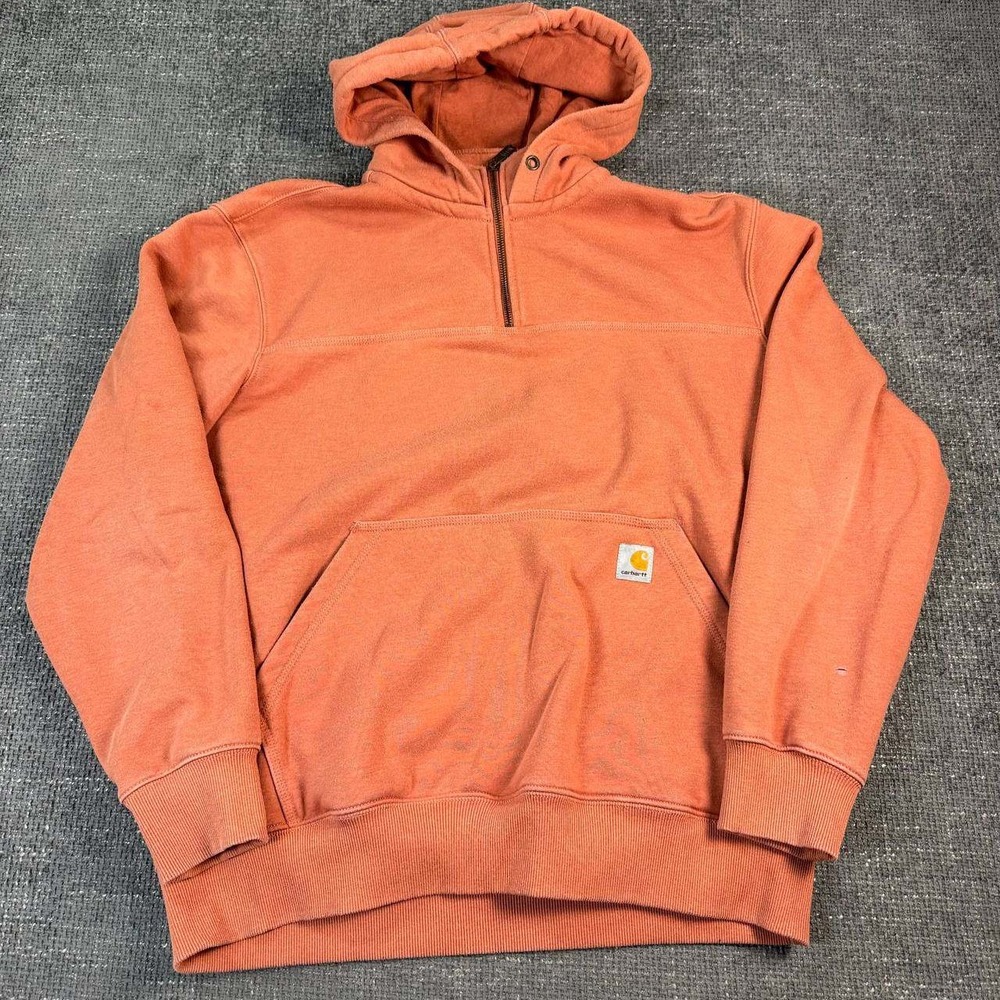 Carhartt Quarter Zip Hoodie Mens Large Orange Workwear Pullover Sweatshirt